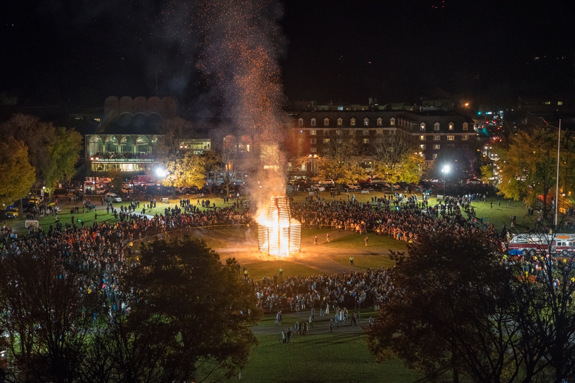Aerial view of homecoming bonfire