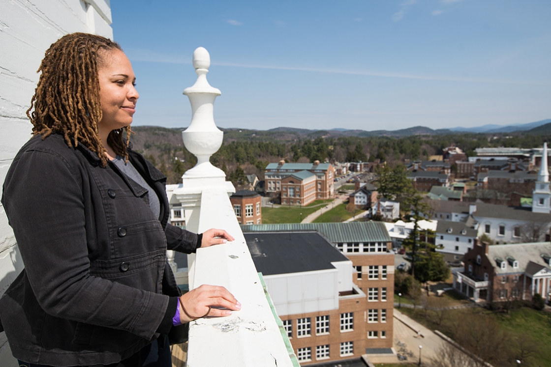Deimosa Webber-Bay ’00 takes in the view from Baker Tower