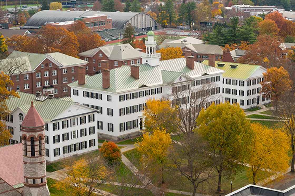an aerial view of the Green in fall