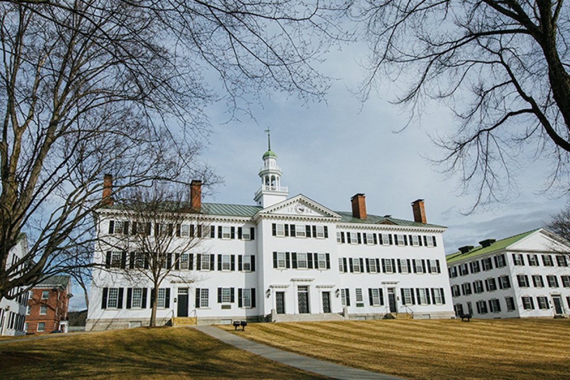Dartmouth Hall from the outside in early spring