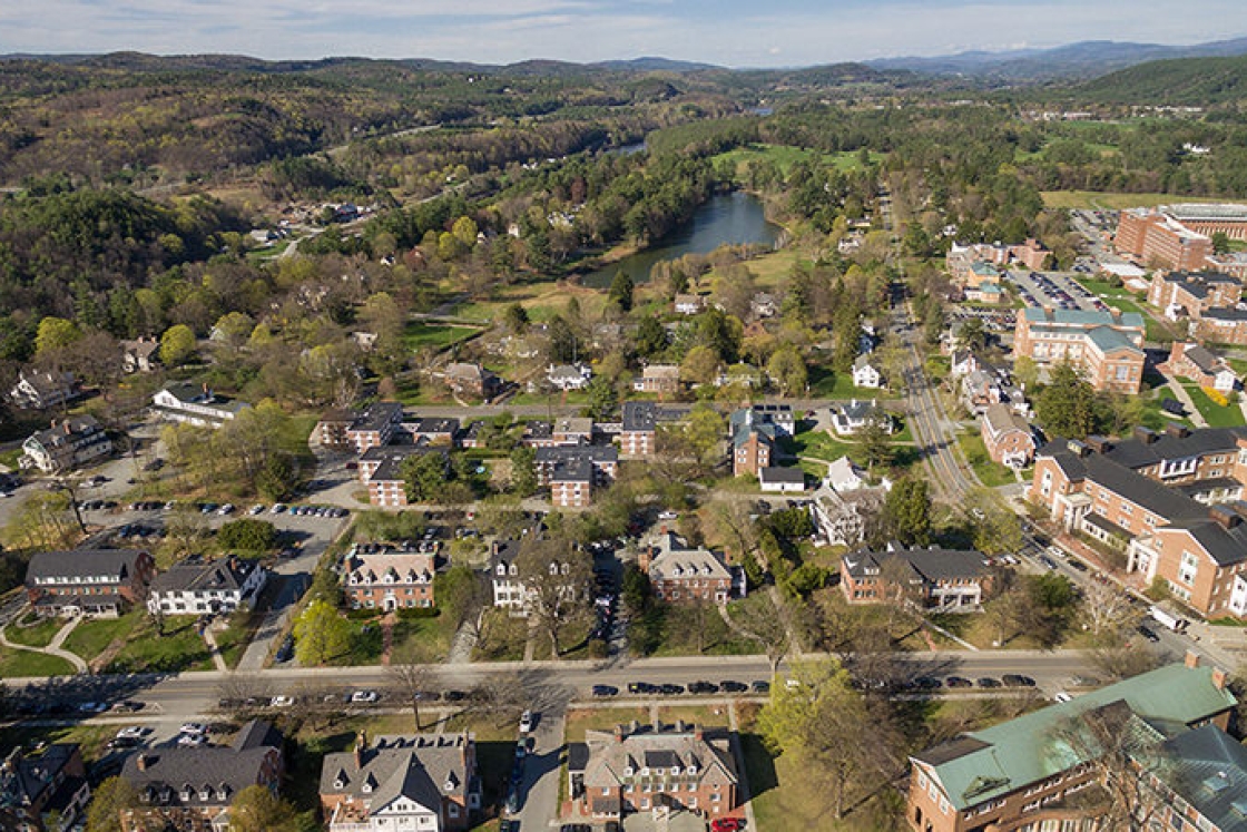 An aerial view of the Dartmouth campus
