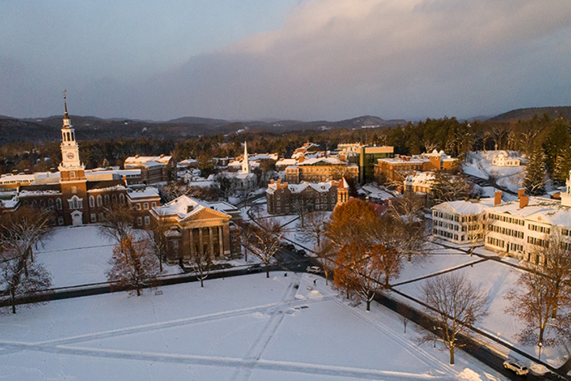 the Dartmouth Green covered in snow