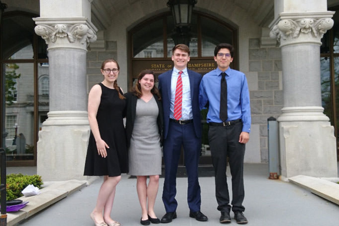 Students stand outside the Legislative Office Building in Concord, N.H., last month after testifying before the House Children and Family Law Committee.