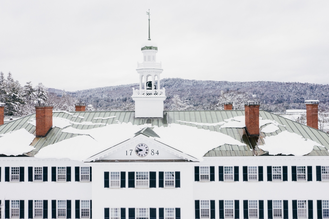 Snowy rooftop and cupola of Dartmouth Hall