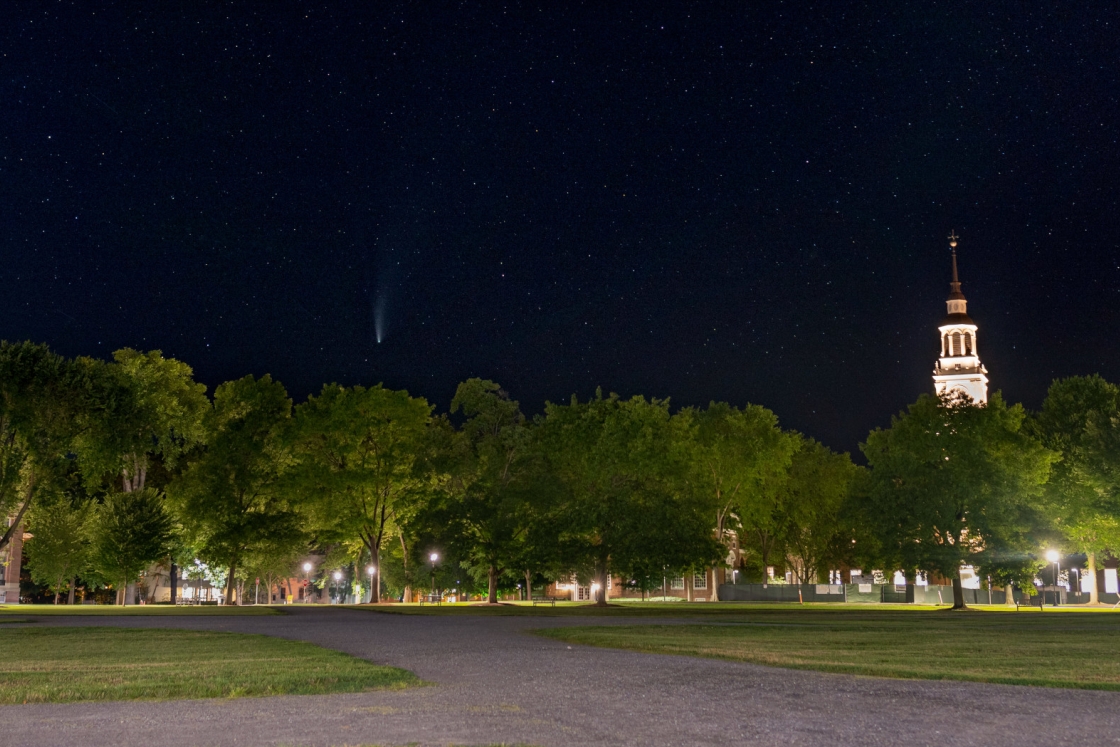 Comet Neowise over campus panoramic