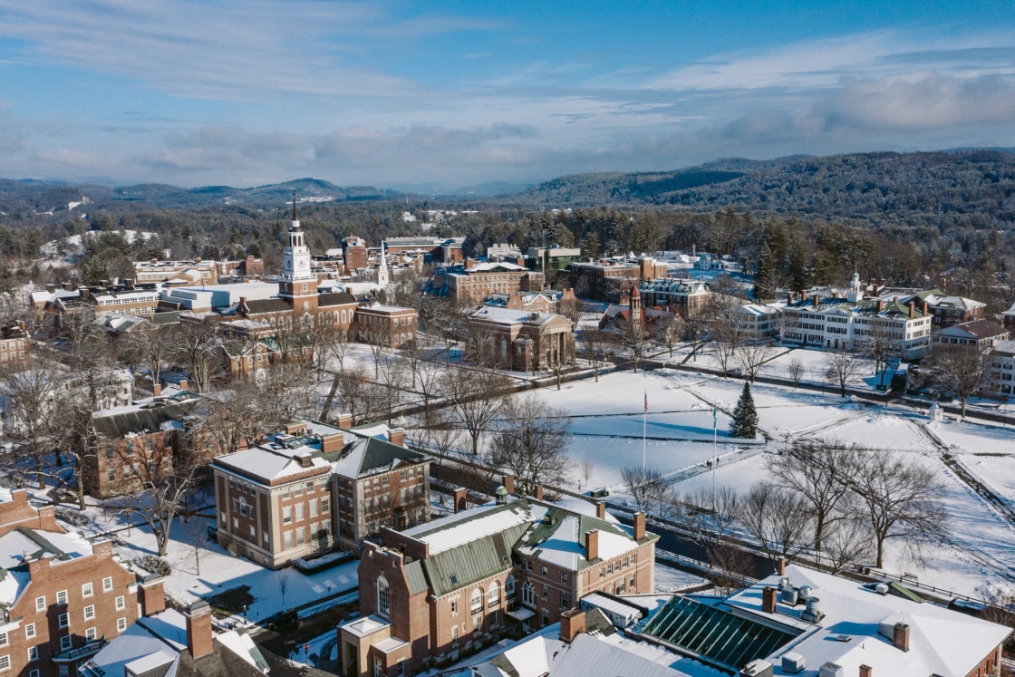 Dartmouth campus in winter from above