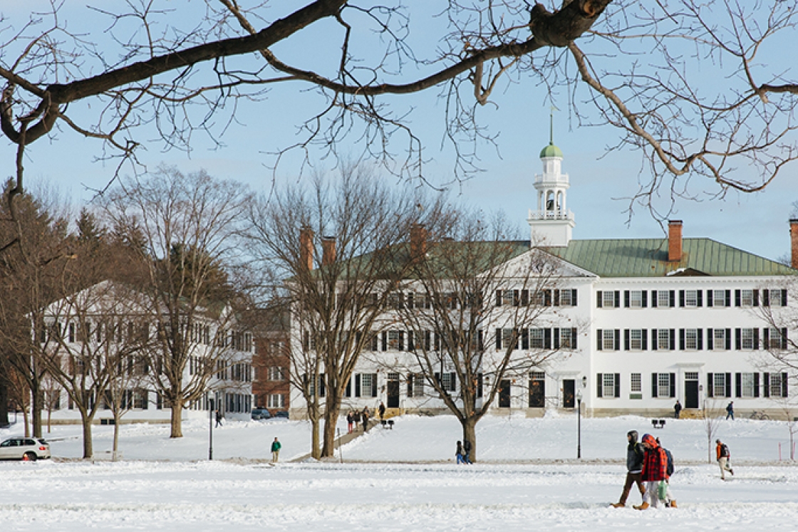 students crossing the Green in winter