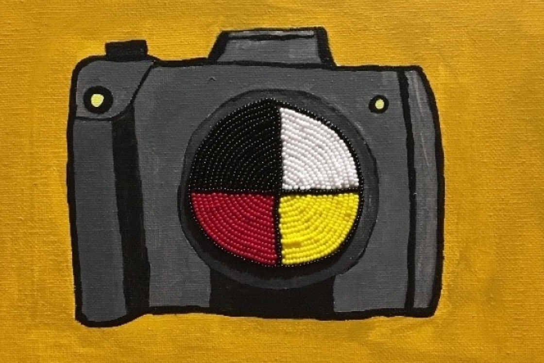 Camera Medicine, a beaded painting by Caitlin Wanic '21, is among three pieces featured in a student spotlight about Wanic, a Native American Studies and studio art major.