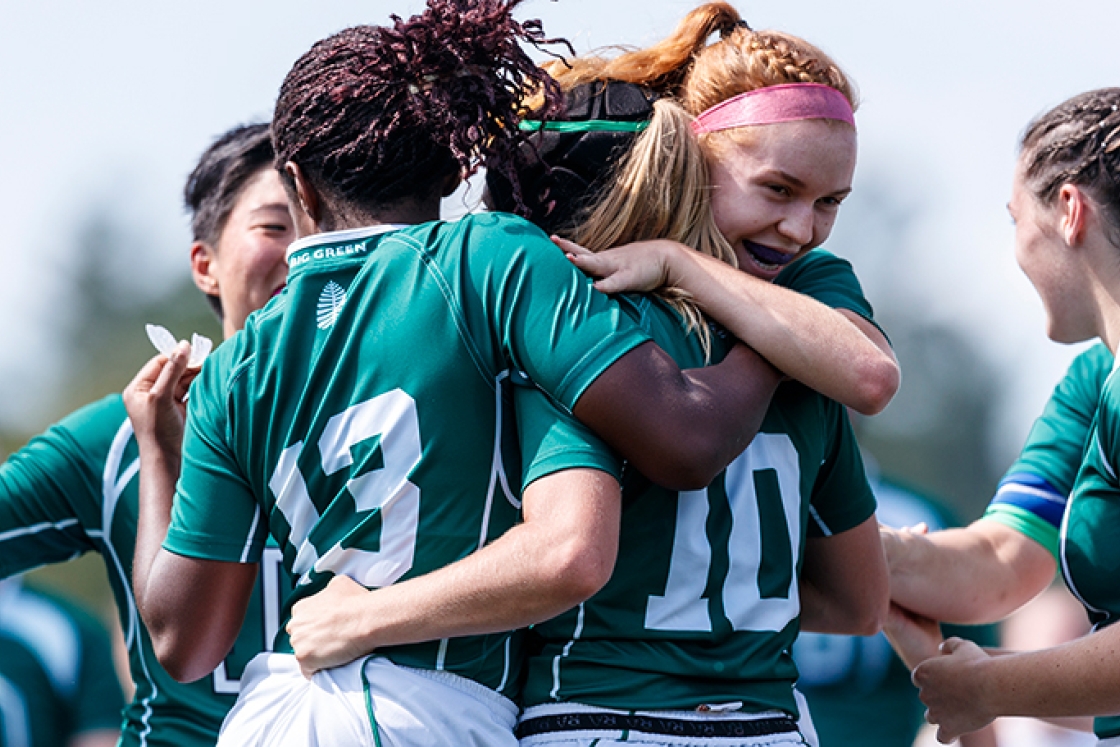 Dartmouth Women's Rugby players celebrating their win