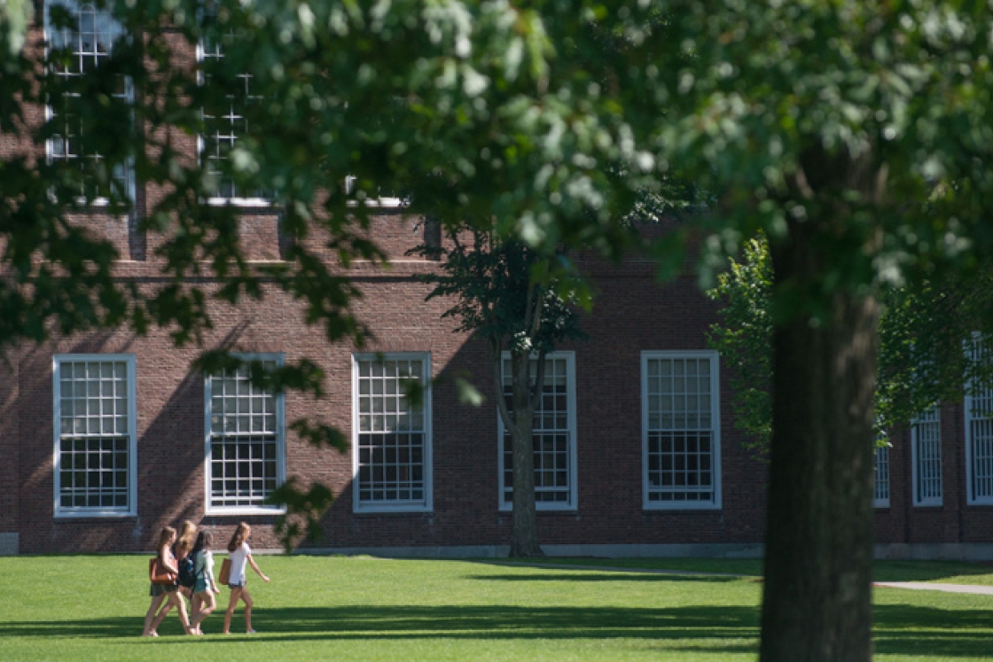 Students walking across the Green