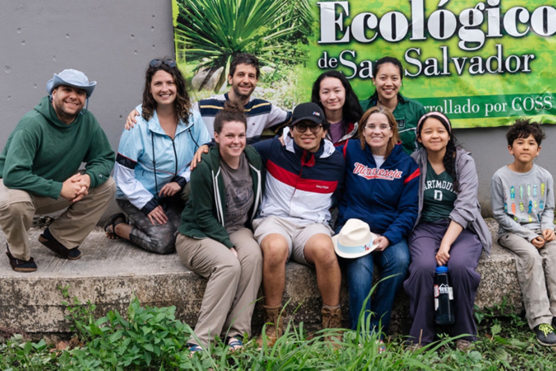 The group poses with Mayor Carmen Yulín Cruz at the community garden. In the back row, from left: Josiah Proietti, Caitlin Rosario Kelly, Sergi Elizalde, Ardell Ning '22, and Marisa Magarili '19. Front row, from left: Laure Burden '21, Angel Aguilar '22,