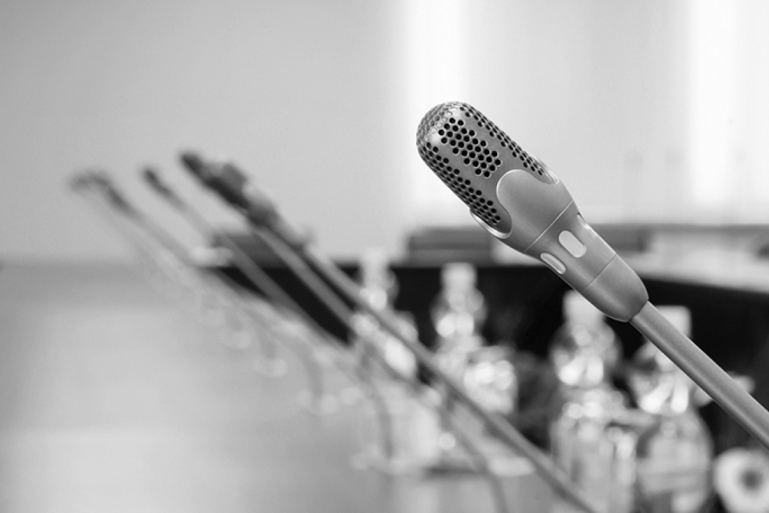 microphones lined up on a table