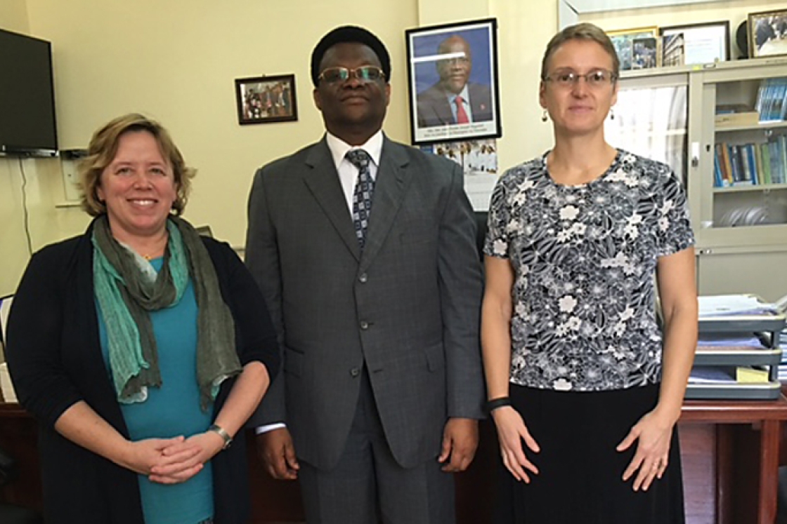 Provost Carolyn Dever, Ephata Kaaya, and Lisa Adams MED ’90 meet in Dar es Saalam
