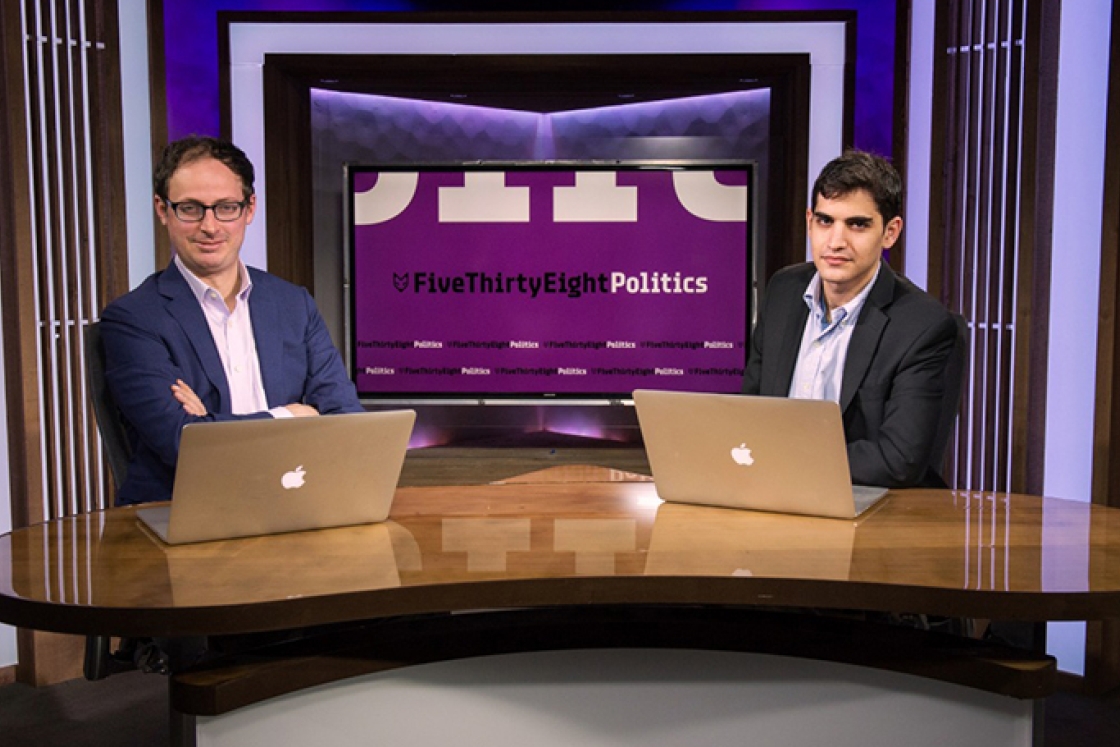 Harry Enten ’11 and Nate Silver on set at FiveThirtyEight’s offices in New York