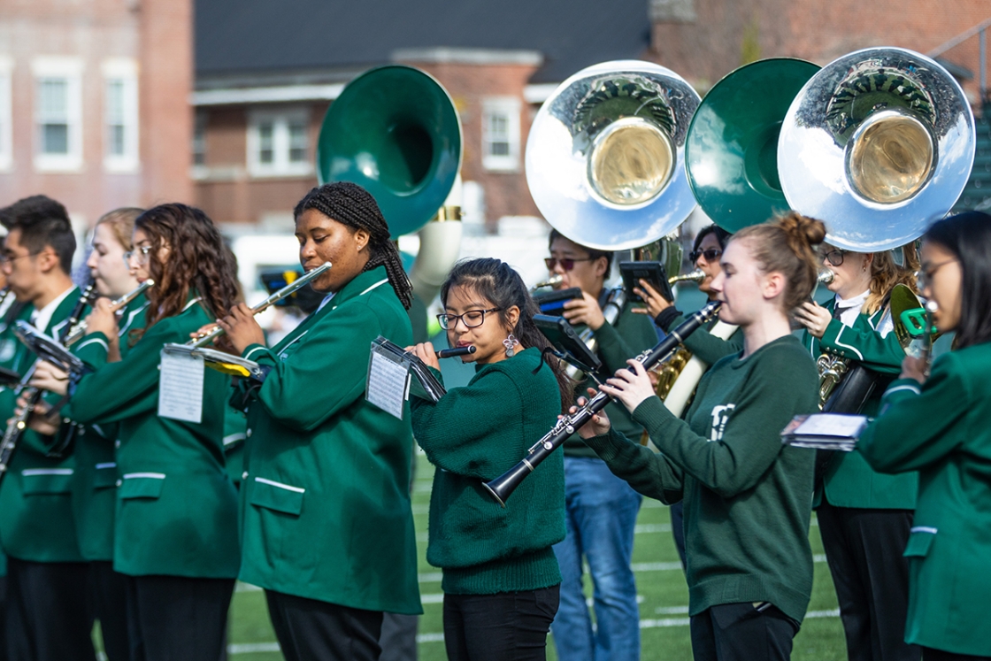 Members of the Dartmouth Marching Band perform at the Oct. 12 homecoming football game.