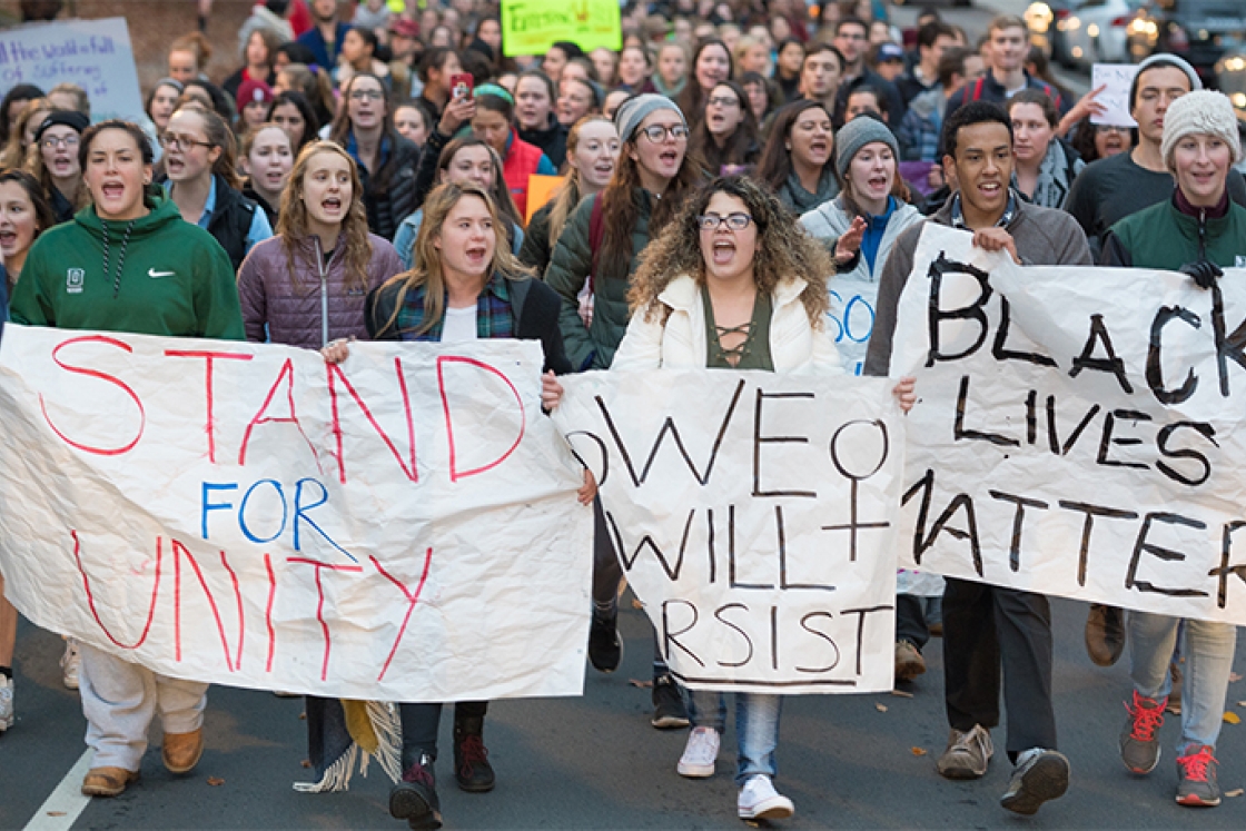 students marching in protest