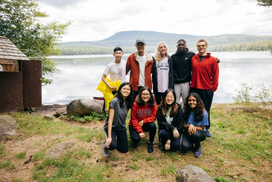 Dartmouth students pose in front of the Connecticut River