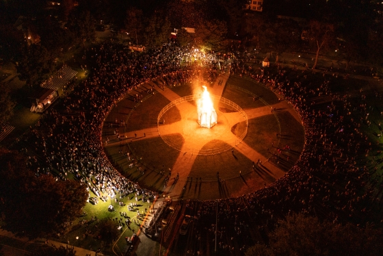 Dartmouth homecoming bonfire from above