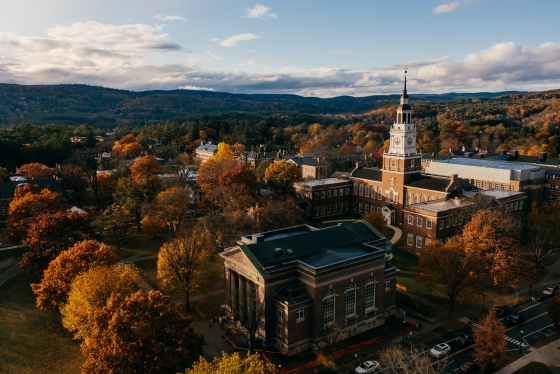 Dartmouth campus seen by drone in fall