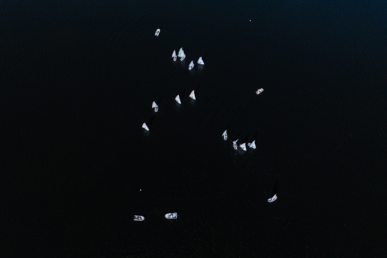 Aerial of sailing team on Mascoma Lake