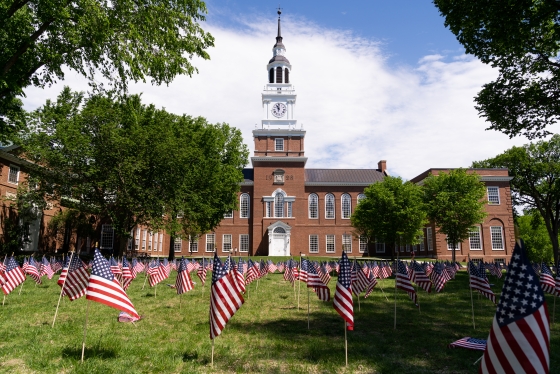 American flags on Baker Lawn