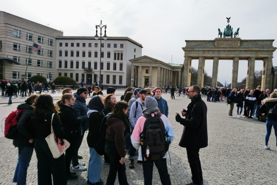 Students near Brandenburg Gate in Berlin