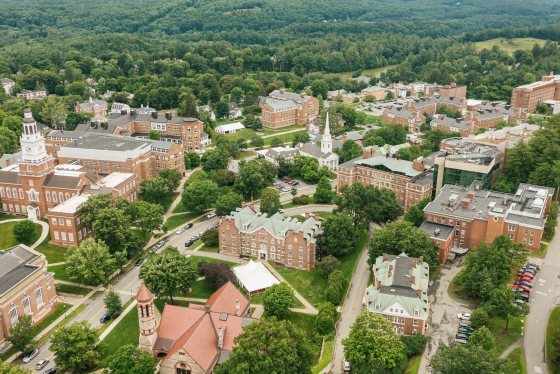Aerial view of campus in summer