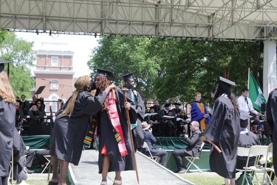 Two people embrace at Dartmouth College Commencement 2022