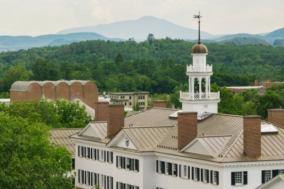 Dartmouth Hall steeple, view of Mount Ascutney in Vt.