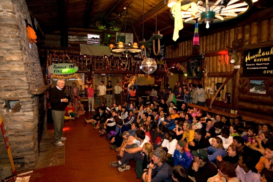 Jim Wright with students at the Moosilauke Ravine Lodge