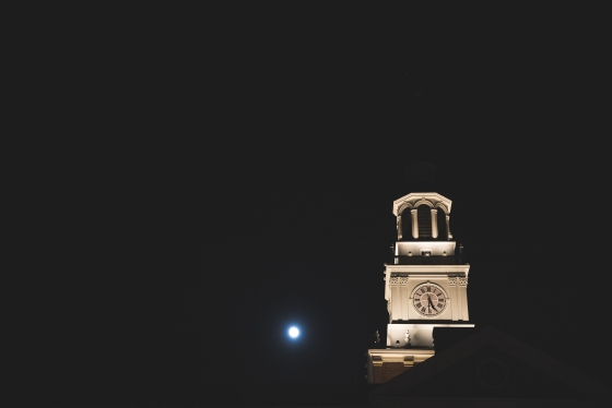 Baker Tower and the moon