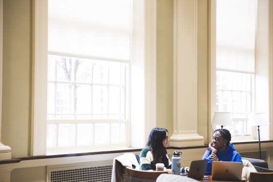Two students study in Reiss Hall