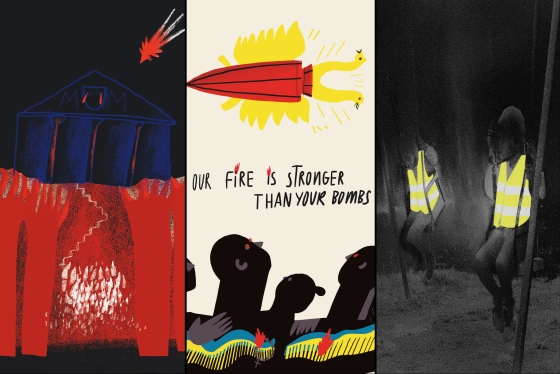 These three illustrations reflect Ukrainian illustrators' responses to the war.