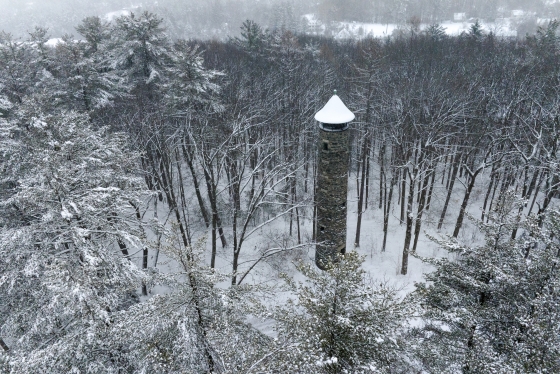 Bartlett Tower surrounded by snowy trees
