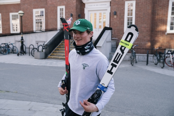 Alpine Ski team member Oliver Morgan '25 puts his skis away.