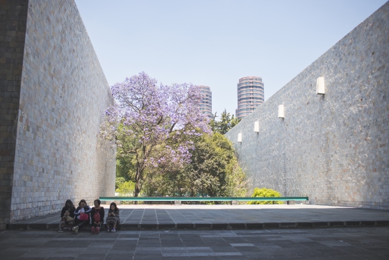 Visitors enjoy the view at Mexico City's Anthropological Museum