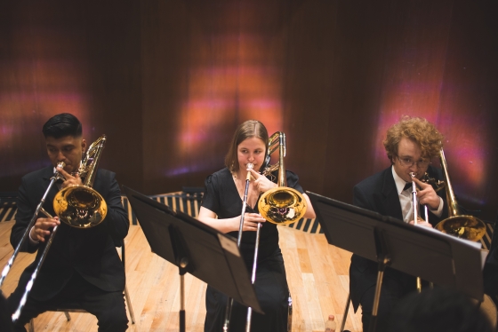 UNAM student, Alice Cook ‘25, and Tyler Lucca ‘26 play the trombone
