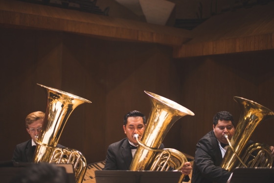 Students make up the tuba section in Mexico City