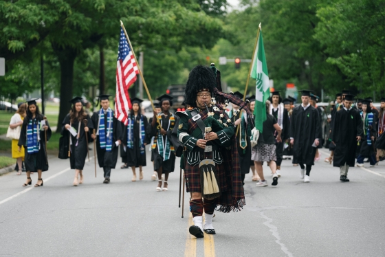 Bagpiper leads Dartmouth Commencement