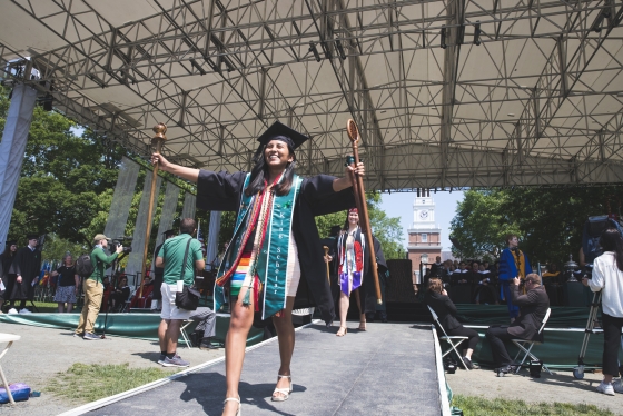 A Dartmouth student celebrates Commencement