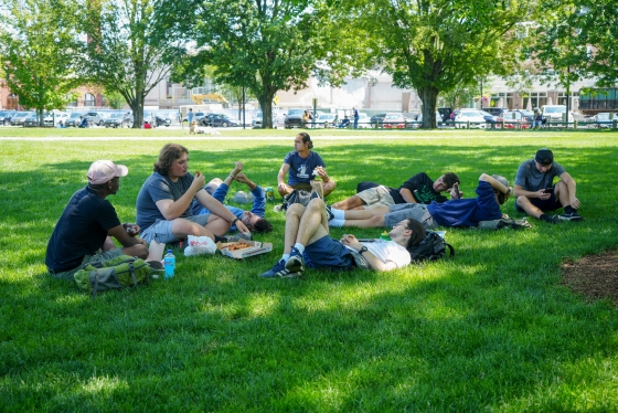 Students enjoying lunch on the Green