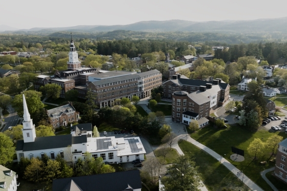 Aerial view of Dartmouth campus in spring