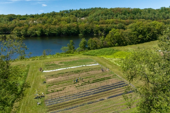 An aerial of the Dartmouth Organic Farm