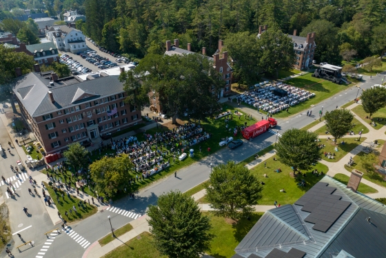 Aerial view of Dartmouth community cookout