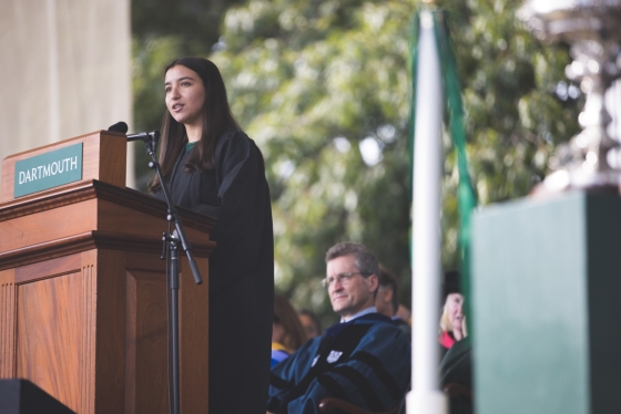 Student body president Jessica Chiriboga gives a speech at Inauguration