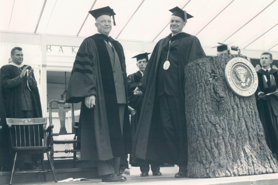 President Eisenhower and Dartmouth President John Sloan Dickey at the 1953 Commencement ceremony.