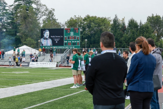 Athletics Director Mike Harrity and President Sian Leah Beilock join in the moment of silence.