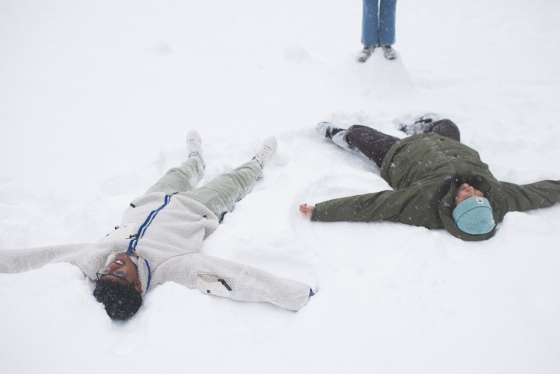 Students make snow angels