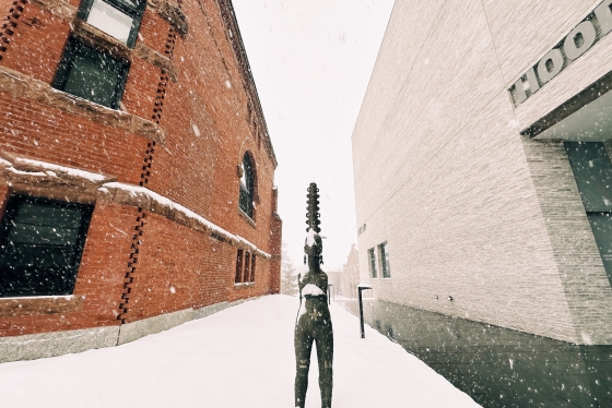 Snow-covered sculpture near the Hood