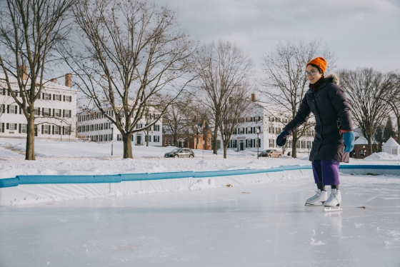 Yiren Zheng skates on the Dartmouth rink